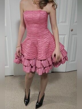 Morgan & Co. Strapless Pink Ruffled Tiered Mini Dress